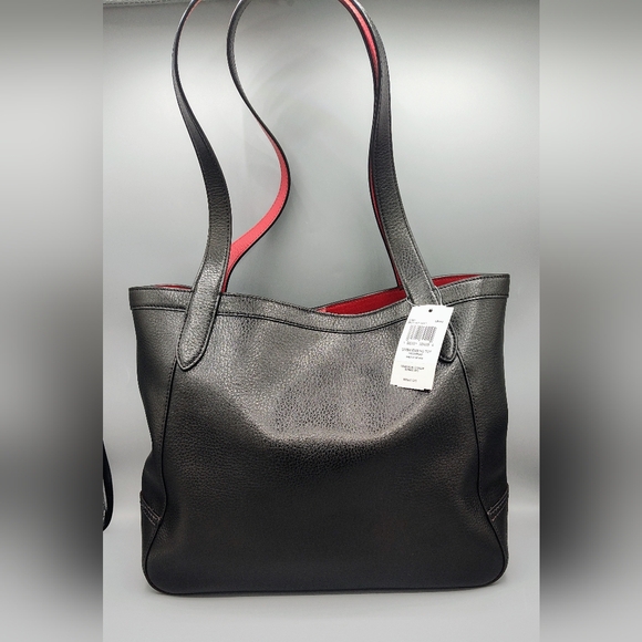 NWT Coach Tote 27 with an ombre rainbow signature Horse and Carriage. black/red - Picture 8 of 11